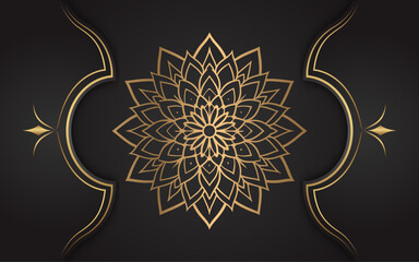 Elegant golden mandala design with ornate flourishes on a black background