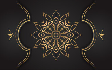 Golden floral mandala design on a dark black background ornate and detailed