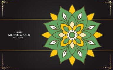 Elegant green and yellow floral mandala design with golden ornamental accents