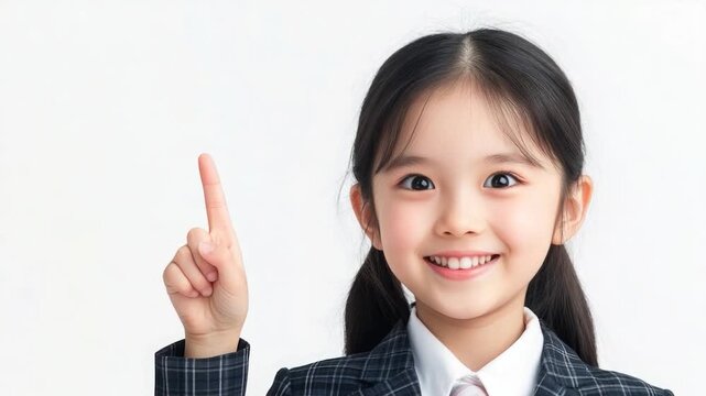 Video A little girl dressed in a suit and tie holds up her index finger, conveying importance or agreement