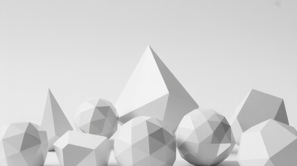 Abstract minimalist geometric shapes, white 3d render background