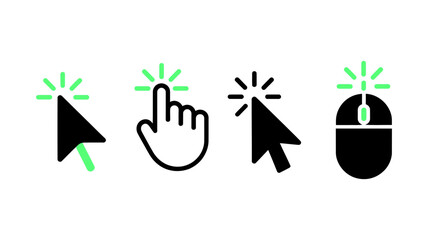 Set of four different cursor icons representing click action isolated on