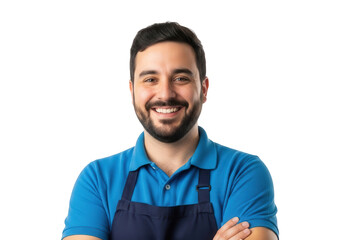 Smiling man wearing an apron isolated on transparent background
