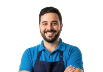 Smiling man wearing an apron isolated on transparent background