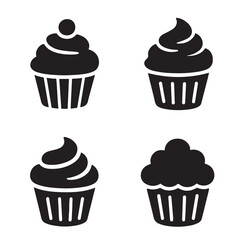 Cupcake icons vector silhouette