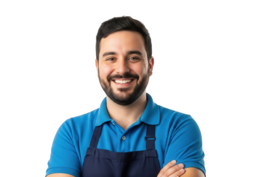 Smiling man wearing an apron isolated on transparent background - Powered by Adobe