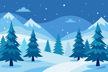 Fototapeta premium Winter Season Forest with Snow Covered Pines vector illustration