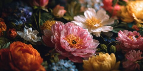 Vibrant Oil Paint Flowers on Canvas for Artistic Decoration