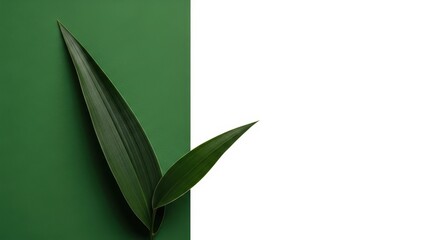 Green leaf composition on split green and white background for clean branding and product mockup layouts