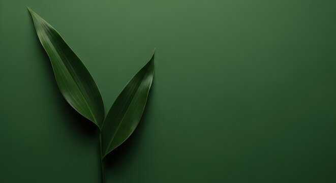 Deep green leaf composition on green background for natural product branding and modern banner design
