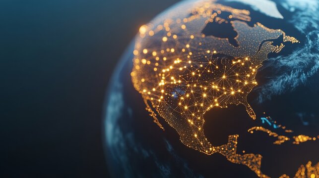 Illuminated Global Network North America Connectivity, Global Network, Data Visualization