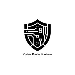 Cyber security shield icon with circuit board pattern, digital protection emblem for technology apps, software logos, web interfaces, branding