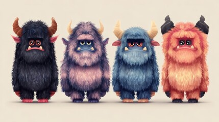 A set of ten cartoon monsters that are colorful, cute, and friendly, each displaying unique expressions