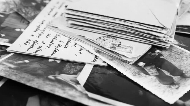 Many old amateur family photos and pile of postal letters