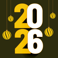 2026 Happy New Year banner: Gold Numbers, Celebration Design, Festive Background, Green 2026 happy new year clock and festive background
