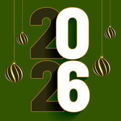 2026 Happy New Year banner: Gold Numbers, Celebration Design, Festive Background, Green 2026 happy new year clock and festive background
