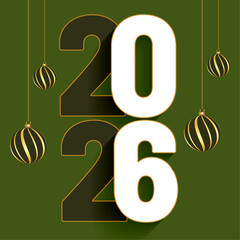 2026 Happy New Year banner: Gold Numbers, Celebration Design, Festive Background, Green 2026 happy new year clock and festive background