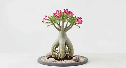 Potted Adenium Obesum Exposed Root System and Sculptural Base Horticultural Specimen