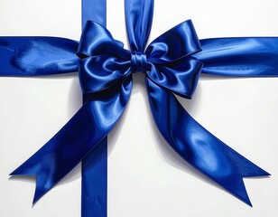 Dark Blue Satin Bow with Cross Ribbon Wrap