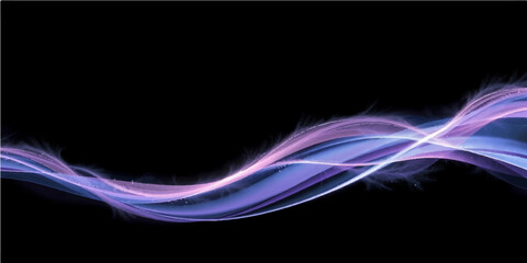 Abstract blue smoke lines and curve design create a flow of light and energy on a black backdrop with a fractal glow effect