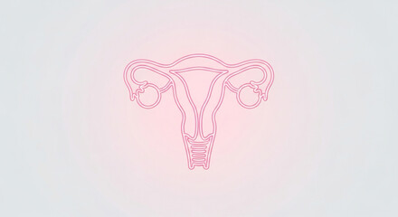 soft glowing uterus icon made from pink light lines, minimal medical theme on clean background