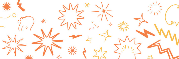 Obraz premium Abstract doodles, orange yellow shapes, dynamic sketch elements, playful design, decorative symbols, creative visuals, flat vector illustration