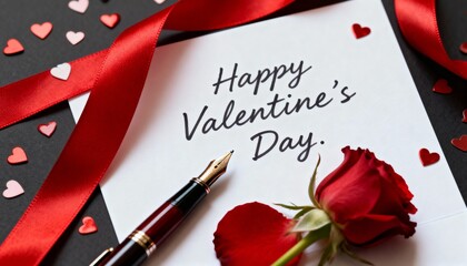 love themed valentines day card template with red ribbon and flower