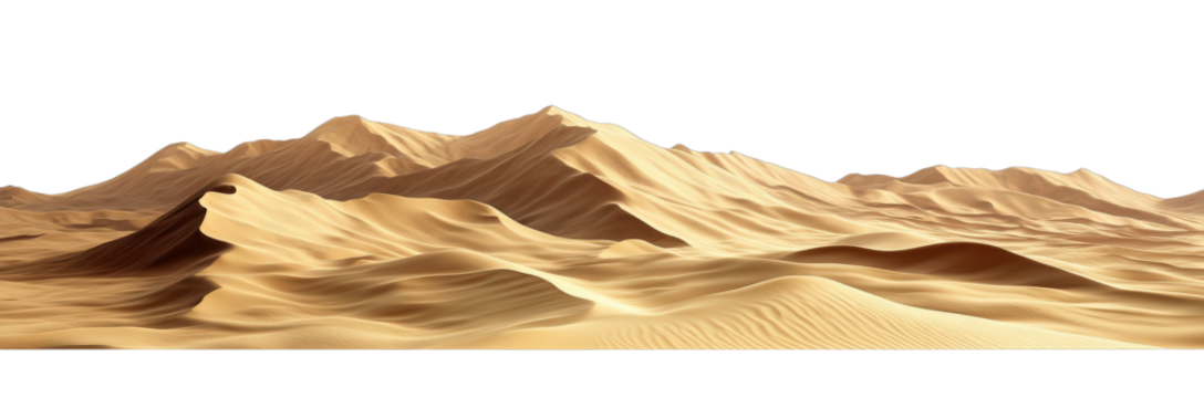 Vast sandy desert landscape with rolling dunes under clear sky