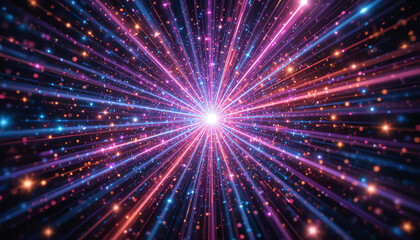 Cosmic Starburst With Colorful Neon Rays Keywords: abstract, background, light, neon, bright