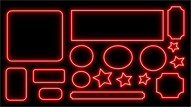 Modern red neon frames and shapes collection for graphic design projects, create eye catching banners, posters, invitations, and social media posts with this versatile set