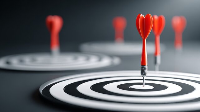 A statement that reads “Red dart bullseye target accuracy focus success competition achievement motivation precision symbolize hitting goals and determination” conveys motivation