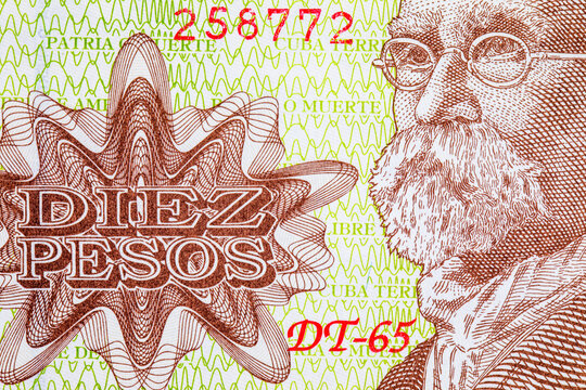 10 Pesos Cuba with a portrait of General Maximo Gomez. Paper money Cuba.