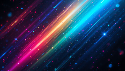 Diagonal Neon Streaks and Particles in Space abstract