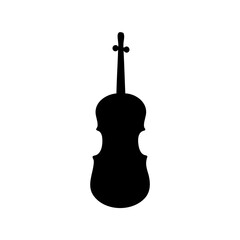 Black silhouette of a violin on a white background, simple design