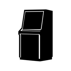 Retro black arcade game machine with classic design on white background