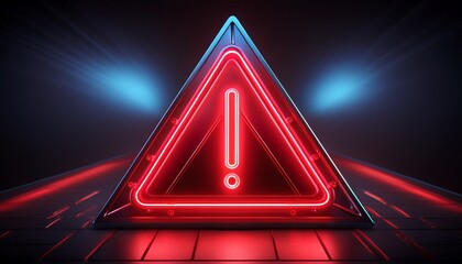 red neon warning sign exclamation triangle for alert and caution concept