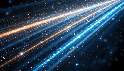Intersecting Orange And Blue Light Beams With Sparkles