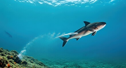 Fototapeta premium Sepia Mirabilis Releasing Subtle Jet of Water While Maneuvering Near Seabed Marine Behavior