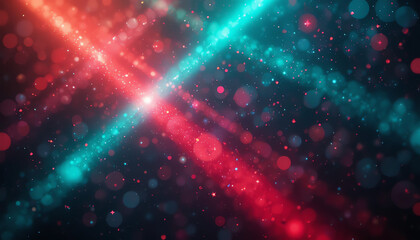 Red and Cyan Light Beams with Bokeh Particles abstract
