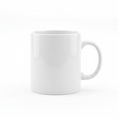 A clean white mug mockup with a smooth glossy finish, perfect for showcasing logo designs, branding, or custom artwork on a simple white background.