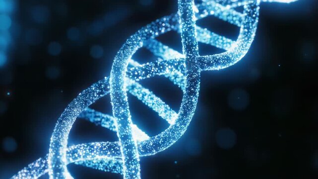 Microscopic view of two complementary strands of DNA twisting together,  of the molecular structure
