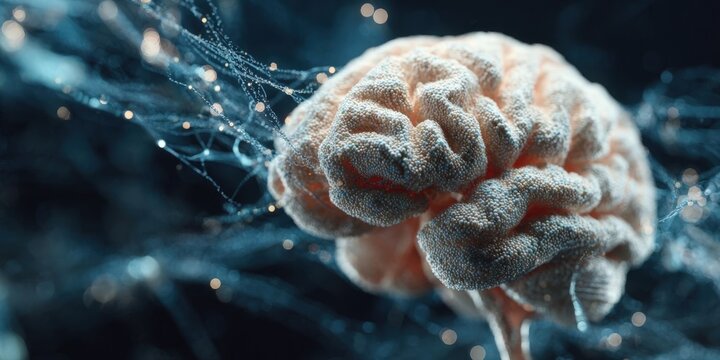 Futuristic AI Brain with Data Flow and Digital Network Visualization