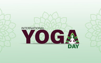 international yoga day. yoga body posture. Woman practicing yoga in lotus position with typography of YOGA. vector illustration design.
