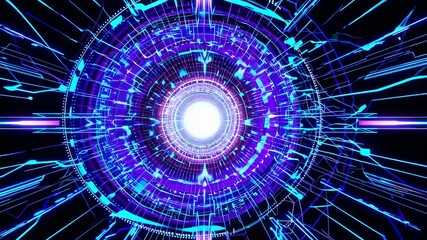 Abstract futuristic blue and purple technology circle interface with rotating elements, high tech digital background - Powered by Adobe