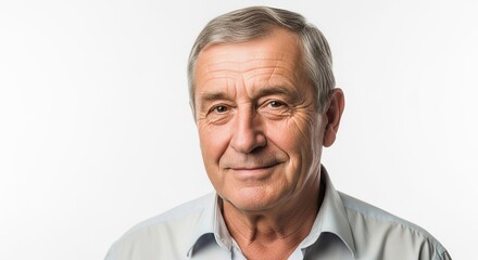 Obraz premium Portrait of a smiling elderly man with gray hair looking content isolated on white background