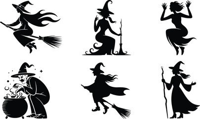 witch,silhouette,halloween,magic,broomstick,cauldron,witchcraft,fantasy,spooky,enchantress,spellcasting,character,illustration,flying,creepy,mystical,traditional,costume,art,design