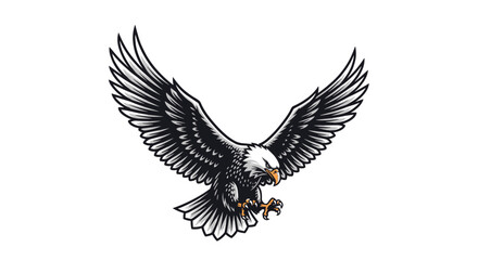 A stylized illustration of a bald eagle in flight with its wings spread wide.