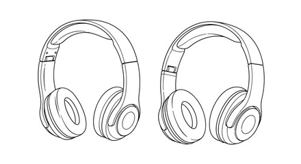 Outline drawing of a pair of over-ear headphones on a white background.