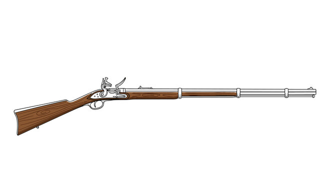 Illustration of a classic flintlock rifle with a wooden stock and metal barrel.