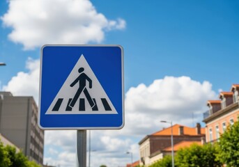 Obraz premium Pedestrian crossing sign on a sunny day with clouds.